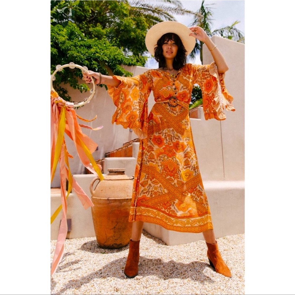 Nine Lives Bazaar Orange Floral Maxi Dress